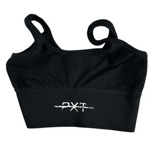 Paxton‎ Womens Black Ribbed Knit Graphic Crop Top Sport Bra AK911014 Small